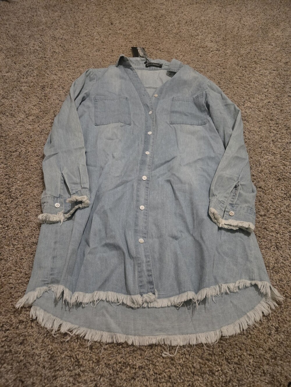 Light Blue Frayed Hem Denim Shirt Dress